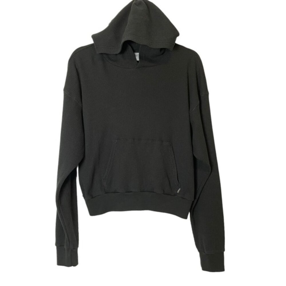 Aritzia TNA Black Hoodie Waffle Knit Pullover Sz M